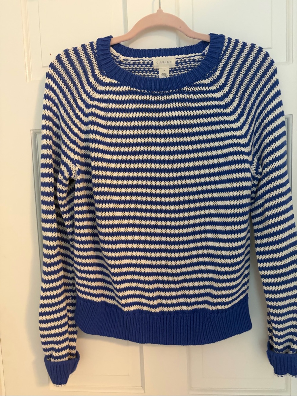 Caslon Royal Blue & White Striped Crew Sweater